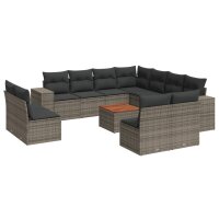 vidaXL 12-tlg. Garten-Sofagarnitur mit Kissen Grau Poly Rattan