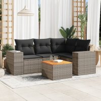 vidaXL 5-tlg. Garten-Sofagarnitur mit Kissen Grau Poly Rattan