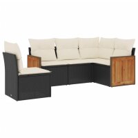 vidaXL 5-tlg. Garten-Sofagarnitur mit Kissen Schwarz Poly Rattan