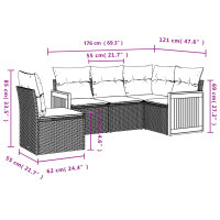 vidaXL 5-tlg. Garten-Sofagarnitur mit Kissen Schwarz Poly Rattan