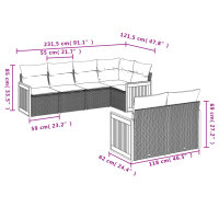 vidaXL 7-tlg. Garten-Sofagarnitur mit Kissen Schwarz Poly Rattan