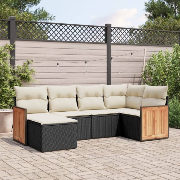 vidaXL 6-tlg. Garten-Sofagarnitur mit Kissen Schwarz Poly Rattan