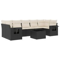 vidaXL 8-tlg. Garten-Sofagarnitur mit Kissen Schwarz Poly Rattan