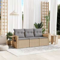 vidaXL 3-tlg. Garten-Sofagarnitur mit Kissen Beige Poly Rattan