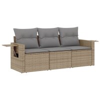 vidaXL 3-tlg. Garten-Sofagarnitur mit Kissen Beige Poly Rattan