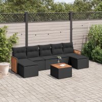 vidaXL 8-tlg. Garten-Sofagarnitur mit Kissen Schwarz Poly Rattan