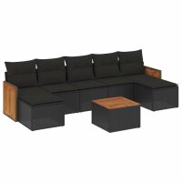 vidaXL 8-tlg. Garten-Sofagarnitur mit Kissen Schwarz Poly Rattan