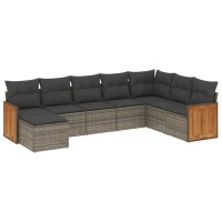 vidaXL 8-tlg. Garten-Sofagarnitur mit Kissen Grau Poly Rattan