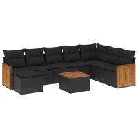 vidaXL 9-tlg. Garten-Sofagarnitur mit Kissen Schwarz Poly Rattan