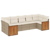 vidaXL 7-tlg. Garten-Sofagarnitur mit Kissen Beige Poly Rattan