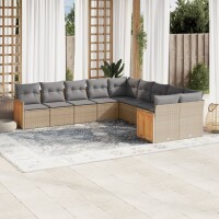 vidaXL 10-tlg. Garten-Sofagarnitur mit Kissen Beige Poly...