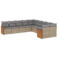 vidaXL 10-tlg. Garten-Sofagarnitur mit Kissen Beige Poly...