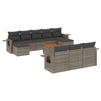 vidaXL 11-tlg. Garten-Sofagarnitur mit Kissen Grau Poly...