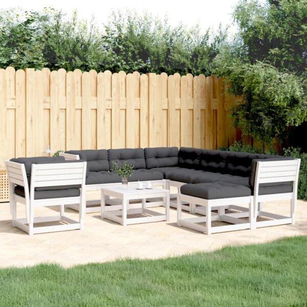 vidaXL 8-tlg. Garten-Lounge-Set mit Kissen Wei&szlig; Massivholz Kiefer