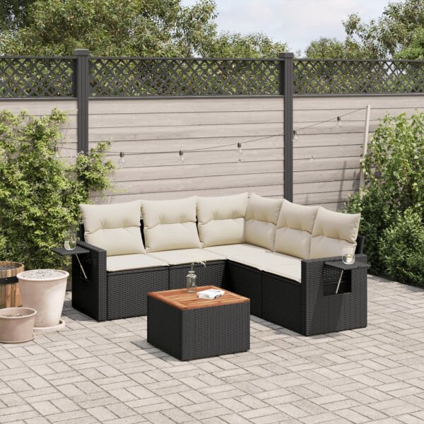 vidaXL 6-tlg. Garten-Sofagarnitur mit Kissen Schwarz Poly Rattan