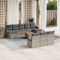 vidaXL 11-tlg. Garten-Sofagarnitur mit Kissen Grau Poly...