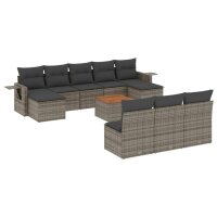 vidaXL 11-tlg. Garten-Sofagarnitur mit Kissen Grau Poly...