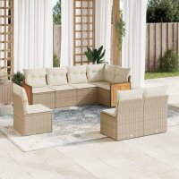 vidaXL 8-tlg. Garten-Sofagarnitur mit Kissen Beige Poly Rattan