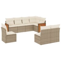 vidaXL 8-tlg. Garten-Sofagarnitur mit Kissen Beige Poly Rattan