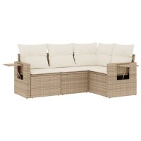 vidaXL 4-tlg. Garten-Sofagarnitur mit Kissen Beige Poly Rattan