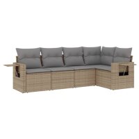 vidaXL 5-tlg. Garten-Sofagarnitur mit Kissen Beige Poly Rattan