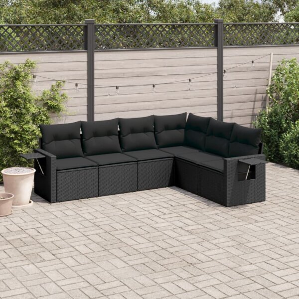 vidaXL 6-tlg. Garten-Sofagarnitur mit Kissen Schwarz Poly Rattan