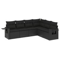 vidaXL 6-tlg. Garten-Sofagarnitur mit Kissen Schwarz Poly Rattan