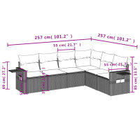 vidaXL 6-tlg. Garten-Sofagarnitur mit Kissen Schwarz Poly Rattan