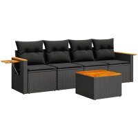 vidaXL 5-tlg. Garten-Sofagarnitur mit Kissen Schwarz Poly Rattan