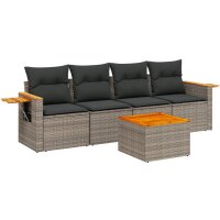 vidaXL 5-tlg. Garten-Sofagarnitur mit Kissen Grau Poly Rattan