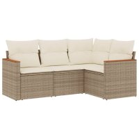 vidaXL 4-tlg. Garten-Sofagarnitur mit Kissen Beige Poly Rattan