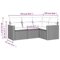 vidaXL 4-tlg. Garten-Sofagarnitur mit Kissen Grau Poly Rattan