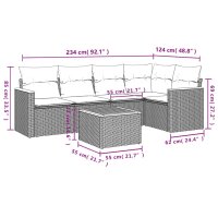 vidaXL 6-tlg. Garten-Sofagarnitur mit Kissen Grau Poly Rattan