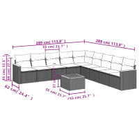 vidaXL 10-tlg. Garten-Sofagarnitur mit Kissen Schwarz Poly Rattan