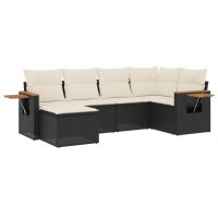 vidaXL 6-tlg. Garten-Sofagarnitur mit Kissen Schwarz Poly Rattan