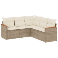 vidaXL 5-tlg. Garten-Sofagarnitur mit Kissen Beige Poly Rattan