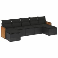 vidaXL 7-tlg. Garten-Sofagarnitur mit Kissen Schwarz Poly Rattan