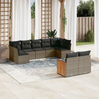 vidaXL 9-tlg. Garten-Sofagarnitur mit Kissen Grau Poly Rattan