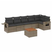 vidaXL 7-tlg. Garten-Sofagarnitur mit Kissen Grau Poly Rattan