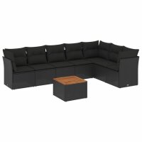 vidaXL 8-tlg. Garten-Sofagarnitur mit Kissen Schwarz Poly Rattan