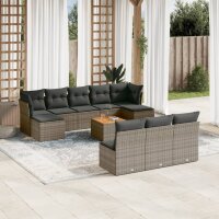 vidaXL 11-tlg. Garten-Sofagarnitur mit Kissen Grau Poly...