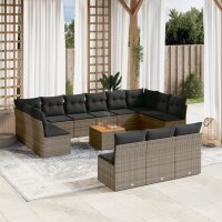 vidaXL 14-tlg. Garten-Sofagarnitur mit Kissen Grau Poly Rattan