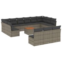 vidaXL 14-tlg. Garten-Sofagarnitur mit Kissen Grau Poly Rattan