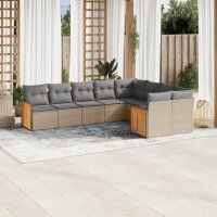 vidaXL 9-tlg. Garten-Sofagarnitur mit Kissen Beige Poly Rattan