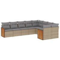 vidaXL 9-tlg. Garten-Sofagarnitur mit Kissen Beige Poly Rattan