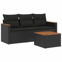 vidaXL 4-tlg. Garten-Sofagarnitur mit Kissen Schwarz Poly...