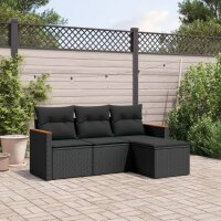 vidaXL 4-tlg. Garten-Sofagarnitur mit Kissen Schwarz Poly...