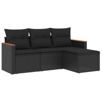 vidaXL 4-tlg. Garten-Sofagarnitur mit Kissen Schwarz Poly...