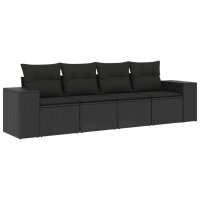 vidaXL 4-tlg. Garten-Sofagarnitur mit Kissen Schwarz Poly...