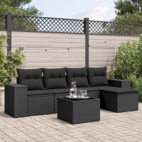 vidaXL 6-tlg. Garten-Sofagarnitur mit Kissen Schwarz Poly Rattan